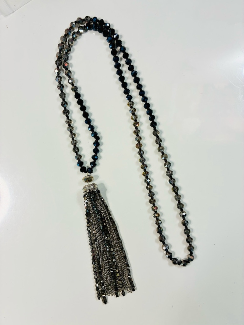 Murano Black and Silver Bead Necklace with Silver Tassel - Picture 11 of 13